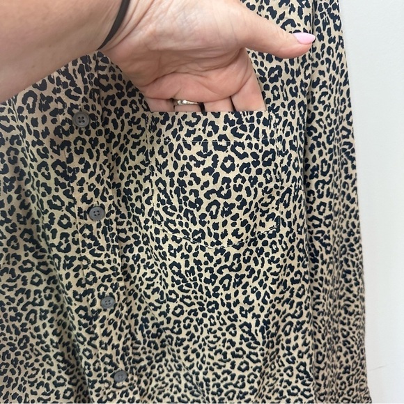 Jcrew Leopard Print Button Up Shirt Tan Black Cotton Long Sleeve Animal Mobwife - Picture 4 of 7
